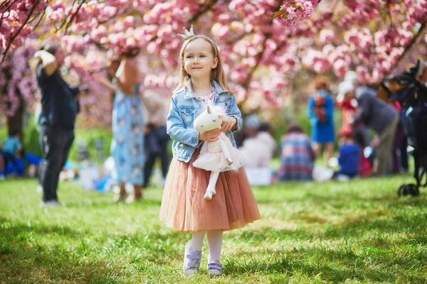 Adorable Preschooler Girl Tutu Skirt Princess Crown Enjoying Nice Spring — Fotografia de Stock