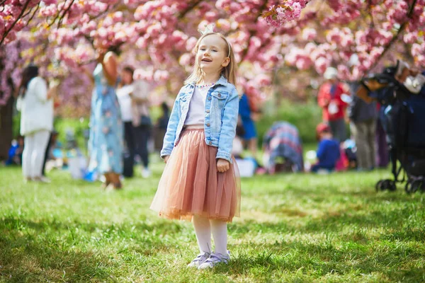 Adorable Preschooler Girl Tutu Skirt Princess Crown Enjoying Nice Spring — Fotografia de Stock