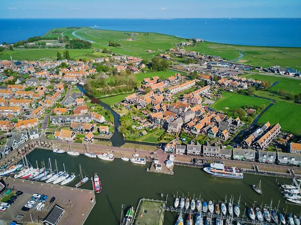 stock image Aerial drone view of picturesque village of Marken, near Volendam, North Holland, the Netherlands