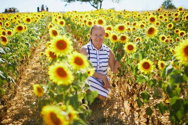Старша Жінка Полі Соняшників Провансі Франція — стокове фото