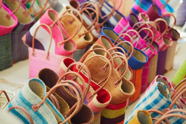 Straw Bags Street Market Cucuron Provence France — 图库照片