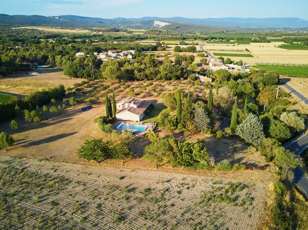 Aerial Scenic Mediterranean Landscape Cypresses Olive Trees Vineyards Provence Southern — Φωτογραφία Αρχείου