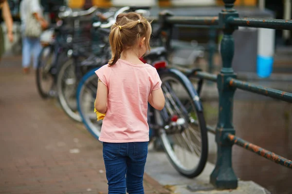 Preschooler Girl Bridge Amsterdam Netherlands Child Amsterdam Canals — Stockfoto