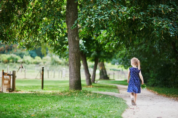 快乐快乐的学龄前女孩在公园里散步 为儿童举办的户外活动 — 图库照片