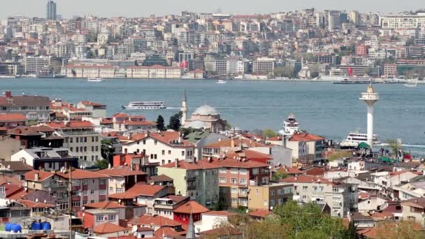 Різноманітні Судна Пливуть Через Протоку Босфор Стамбулі Туреччина — стокове відео