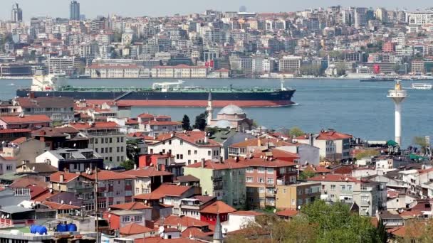Droogvrachtschip Vaart Bosporusstraat Istanbul Turkije — Stockvideo