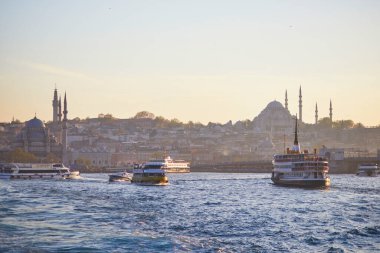 İstanbul, Türkiye 'de yolcu feribotu İstanbul Boğazı' ndan geçiyor