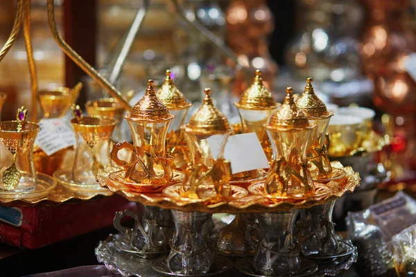 Beautiful Tea Set Egyptian Bazaar Spice Bazaar One Largest Bazaars — Stock Photo, Image