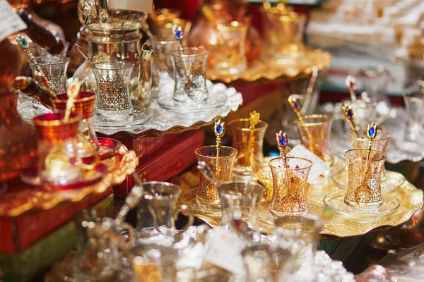 Όμορφο Σετ Τσαγιού Στο Αιγυπτιακό Bazaar Spice Bazaar Ένα Από — Φωτογραφία Αρχείου