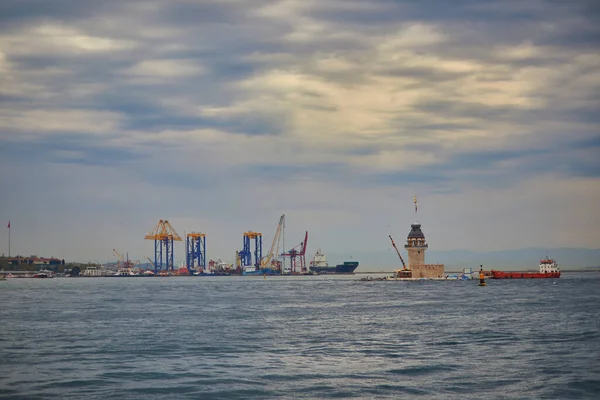 Construction Works Bosphorus Strait Maiden Tower Istanbul Turkey — Stock Photo, Image