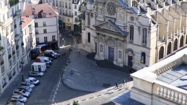 Malowniczy Paryski Krajobraz Miasta Widok Lotu Ptaka Kościół Saint Etienne — Wideo stockowe