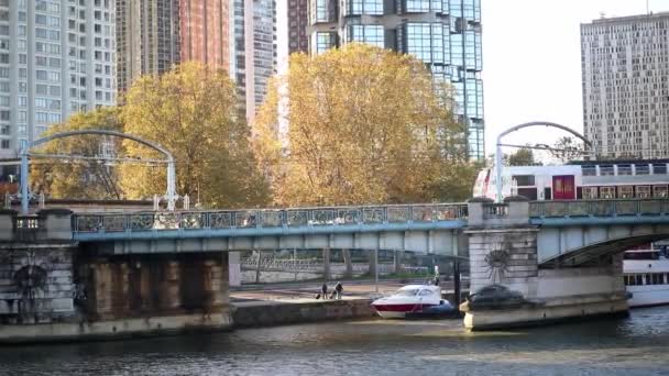 Vlak Pařížského Metra Rer Projíždějící Pont Rouelle Přes Řeku Seinu — Stock video