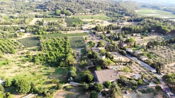 Aerial Scenic Mediterranean Landscape Cypresses Olive Trees Vineyards Provence Southern — Stockvideo