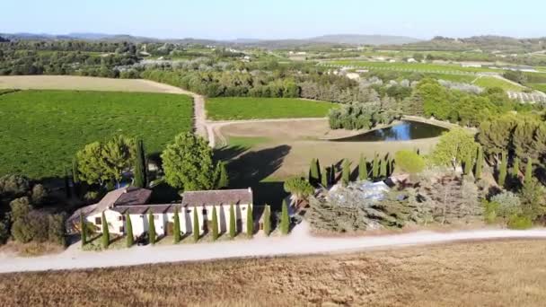 Aerial Scenic Mediterranean Landscape Cypresses Olive Trees Vineyards Provence Southern — Wideo stockowe