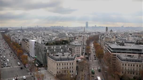 Aerial Panoramic Cityscape View Paris France Avenue Foch Fall Day — Stock Video