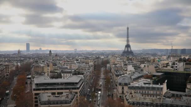 Panoramisch Uitzicht Vanuit Lucht Parijs Frankrijk Met Eiffeltoren Met Dramatische — Stockvideo