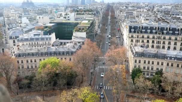 Luftaufnahme Von Paris Frankreich Mit Der Champs Elysees Straße Einem — Stockvideo