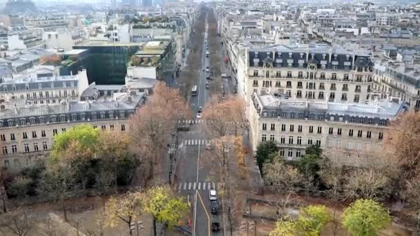 Panoramisch Uitzicht Vanuit Lucht Parijs Frankrijk Met Champs Elysees Straat — Stockvideo