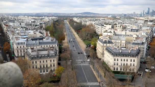 Aerial Panoramic Cityscape View Paris France Avenue Foch Fall Day — Stock Video