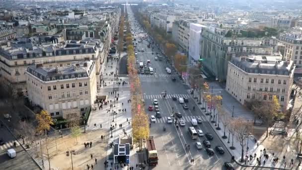 Letecký Panoramatický Výhled Paříž Francie Ulicí Champs Elysees Podzim — Stock video