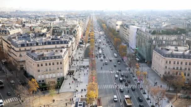Letecký Panoramatický Výhled Paříž Francie Ulicí Champs Elysees Podzim — Stock video