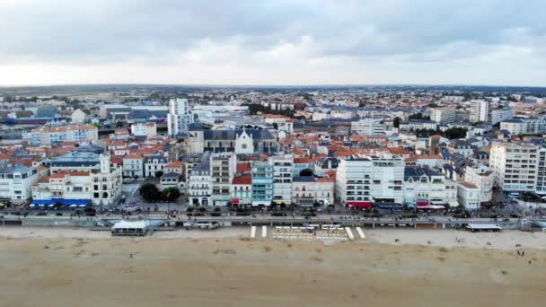 Letecký Pohled Písečnou Pláž Les Sables D0Lonne Departementu Vendee Pays — Stock video