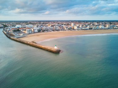 Aerial drone view of lighthouse in Les Sables d'0lonne of the department of Vendee, Pays de la Loire, France clipart