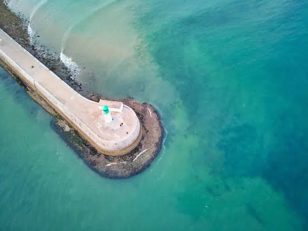 stock image Aerial drone view of lighthouse in Les Sables d'0lonne of the department of Vendee, Pays de la Loire, France