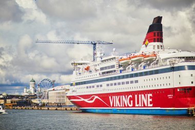 HELSINKI, FINLAND - AUGUST 25, 2023: Viking line ferry boat Gabriella in port of Helsinki, Finland clipart