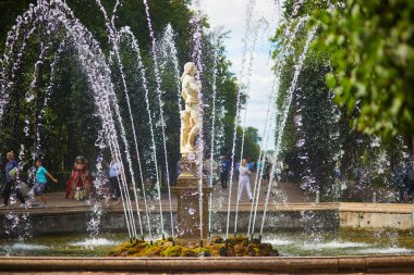 PETERGOF, Rusya - 14 AĞUSTOS 2023: Pertergof, Rusya 'da Güzel Çeşmeler