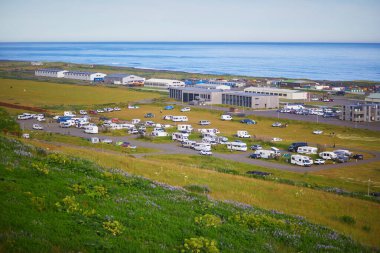 Scenic view of Vik village with ocean coast in Southern Iceland clipart