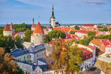 Estonya 'nın Tallinn kentinin manzarası. Eski Tallinn kasabası ortaçağ kökenini korudu, binaların çoğu 13-16 yüzyıl boyunca inşa edildi.
