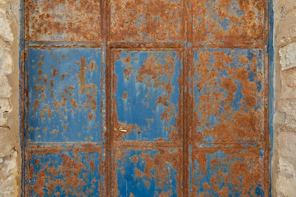 Rostiges Metall Alte Blaue Tür — Stockfoto