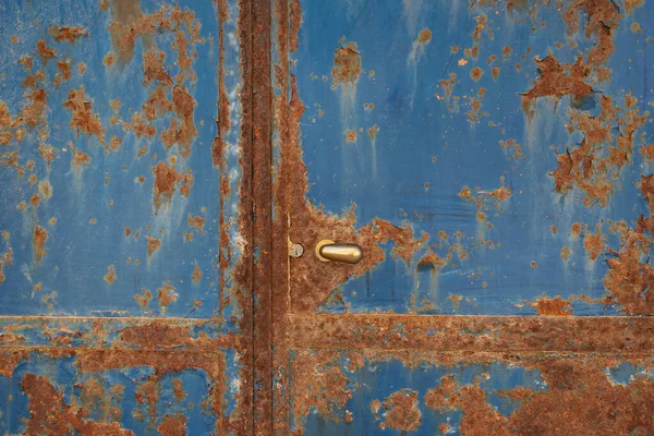 Ржавая Металлическая Старая Голубая Дверь — стоковое фото