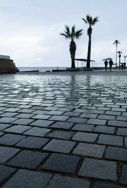 Kamenná Promenáda Pobřeží Moře Dešti — Stock fotografie