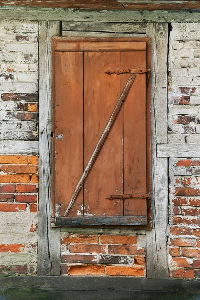 Old Window Door Shuttered Brick Wall — Stock Photo, Image