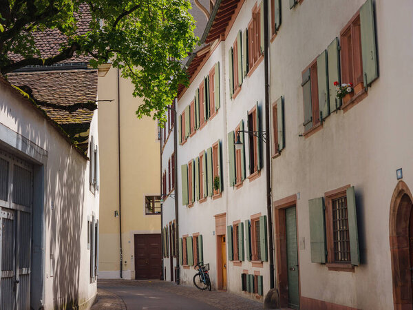 Buildings in the city centre of Basel , Switzerland. Walk through old town, one of best preserved and most beautiful cities in Europe