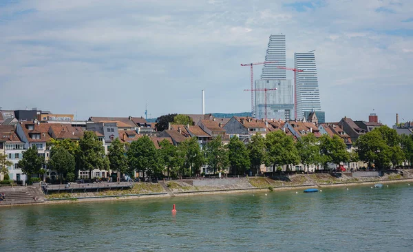 Gebäude Stadtzentrum Von Basel Und Rhein Schweiz Flussufer Der Schweizer — Stockfoto