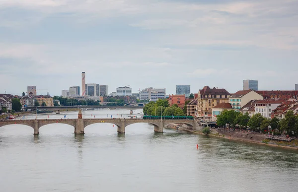 Basel Suisse Juillet 2022 Pont Wetsteinbrucke Sur Rhin Bâtiments Historiques — Photo