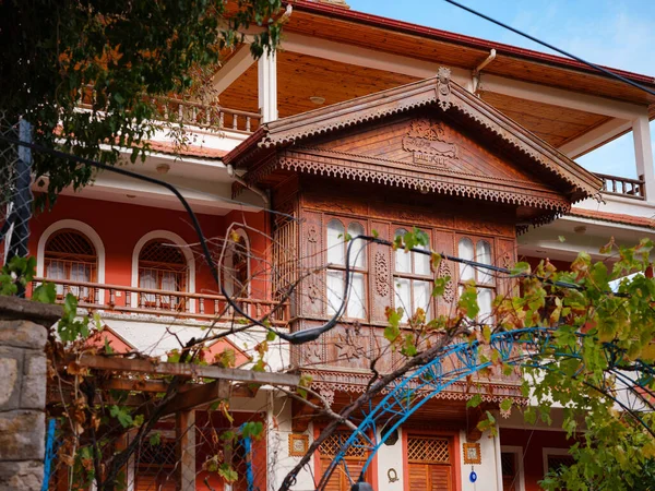 stock image Ormana province Antalya , Turkey 19 October 2022: street and details of design of houses in village in autumn sunny day. Buttoned houses in Ormana district are quite remarkable