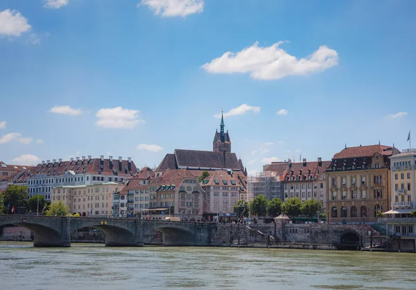 Basel Suisse Juillet 2022 Pont Wetsteinbrucke Sur Rhin Bâtiments Historiques — Photo