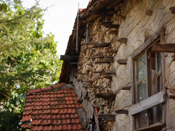 stock image street and details of design of houses in town of Ormana Ibradi Antalya Turkey in autumn sunny day. Buttoned houses in Ormana district are quite remarkable