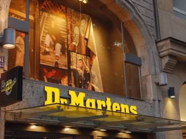 Munich, Germany - August 4, 2022: Dr. Martens, also known as Doc Martens, Docs or DMs, is a British footwear and clothing brand.