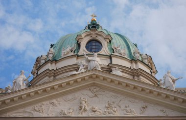Catholic church located in the southern part of Karlsplatz, Vienna. One of the symbols of the city. The Karlskirche is a prime example of the original Austrian Baroque style. cathedral details