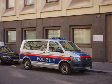 Vienna, Austria - August 11, 2022: Austrian police cars. Police Austria terror attack editorial illustrative image. ISIS, ISIL terrorist threat.