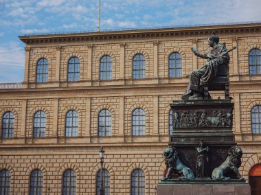 Munich, Bavaria, Germany - August 5, 2022: Monument to Maximilian I Joseph. Max Joseph Square, Munich, Germany , summer walk over old city
