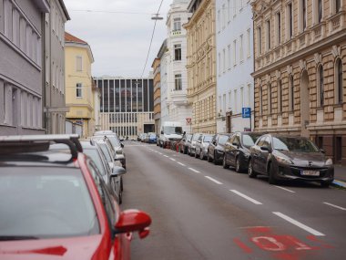 Linz, Austria - August 6, 2022 : View through the main street of the city. Linz is the third-largest city of Austria