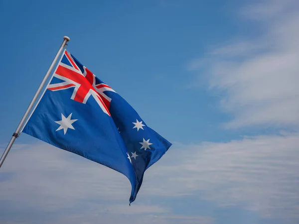 Vackra Australien Flagga Viftar Framför Historiska Gatan Basel Schweiz Johanniter — Stockfoto