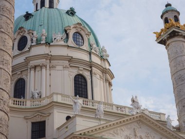 Catholic church located in the southern part of Karlsplatz, Vienna. One of the symbols of the city. The Karlskirche is a prime example of the original Austrian Baroque style. cathedral details