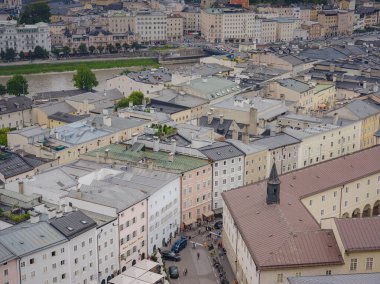 Salzburg Austria inner city with churches. Beautiful view of Salzburg residential areas from the observation deck
